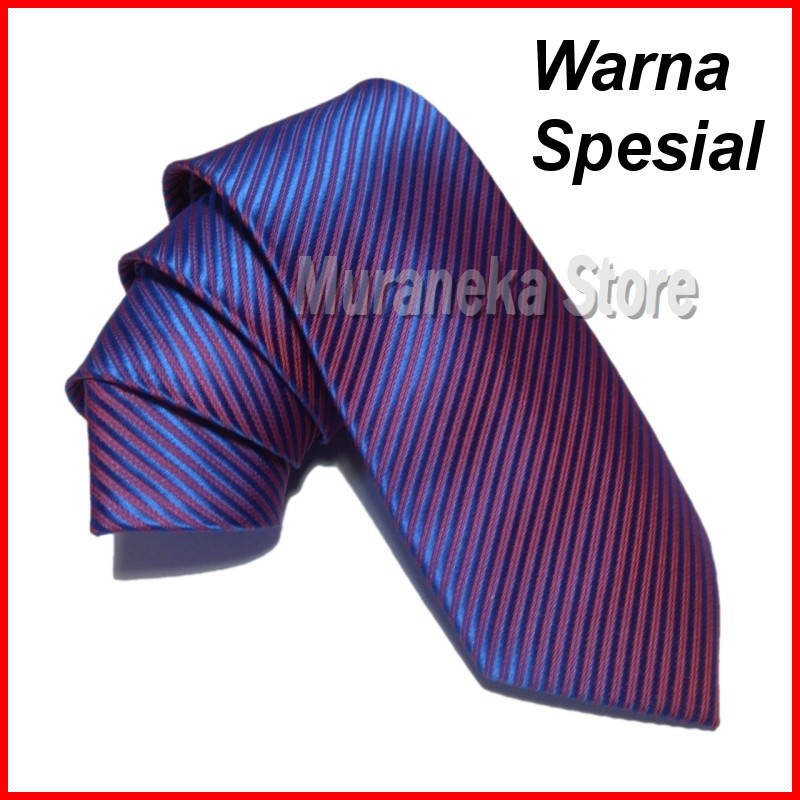 Dasi Pria Kantor Panjang Merah Biru Garis Pengantin Formal Motif Kerja 3 inch Warna Import Salur red