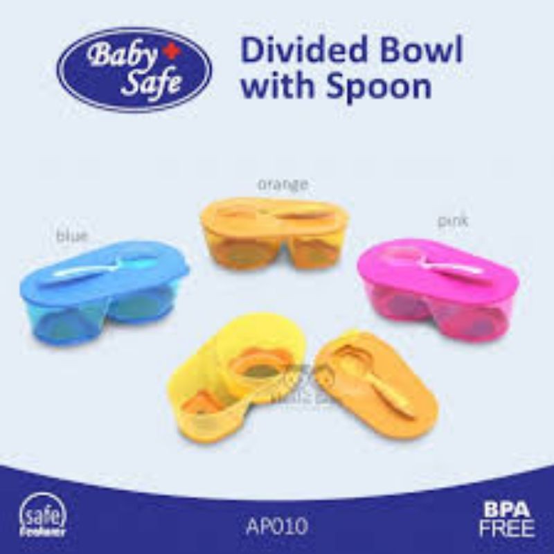 BABY SAFE Divided Bowl with Spoon AP010/ Mangkok Makan Sendok Set