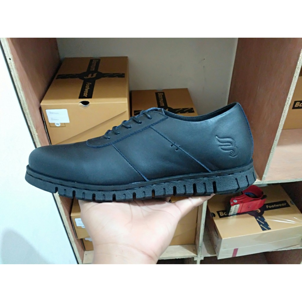 Low Nathan Black | Sepatu Kulit Asli Formal Klasik Sport Simple Pria Cowok Derby | FORIND x BARNUM