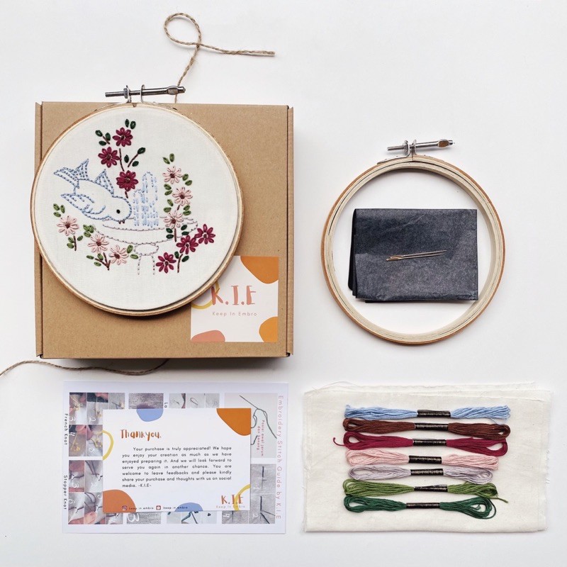 EMBROIDERY KIT PACKAGE BIRD PAKET MENYULAM  UNTUK  PEMULA  