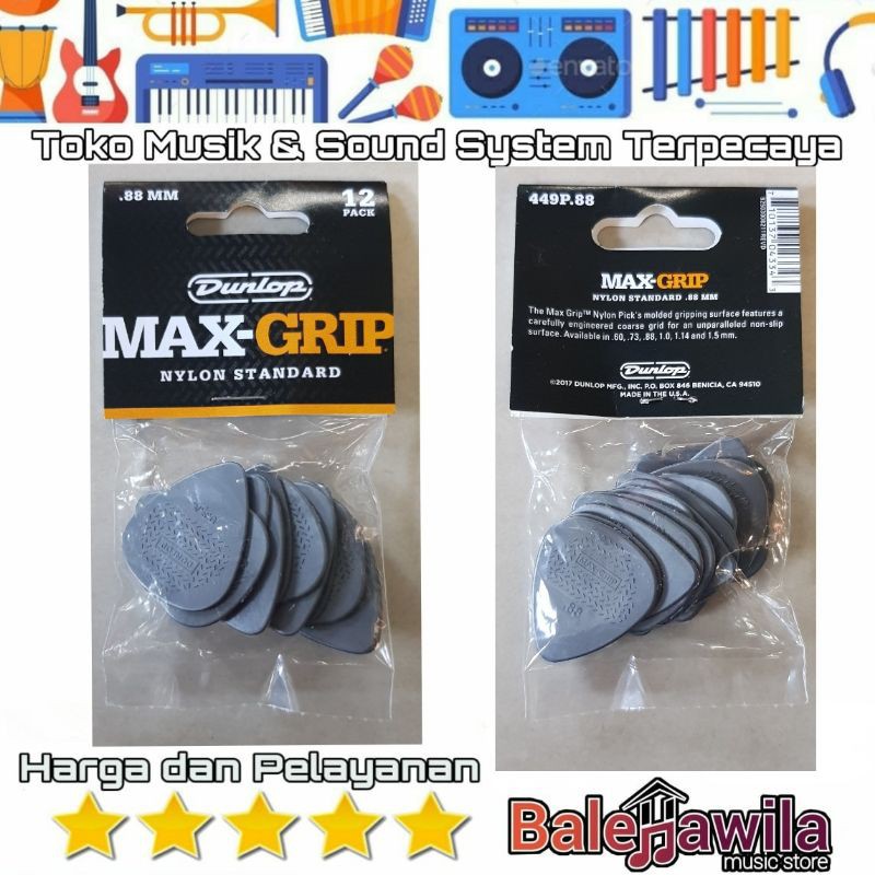 Pick Gitar Dunlop 449P.88 , 449P1.14 , 449P1.0 , 449P1.5 Pick Gitar Jim Dunlop Max Grip Standart 12pc