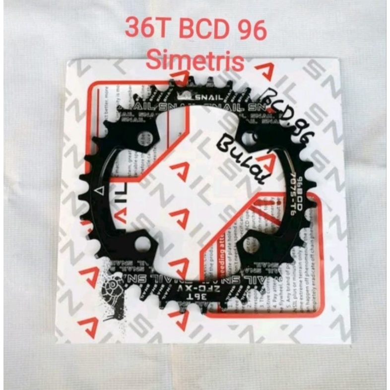 Snail Chainring 36T BCD 96 Simetris Chain ring Narrow Wide Hitam