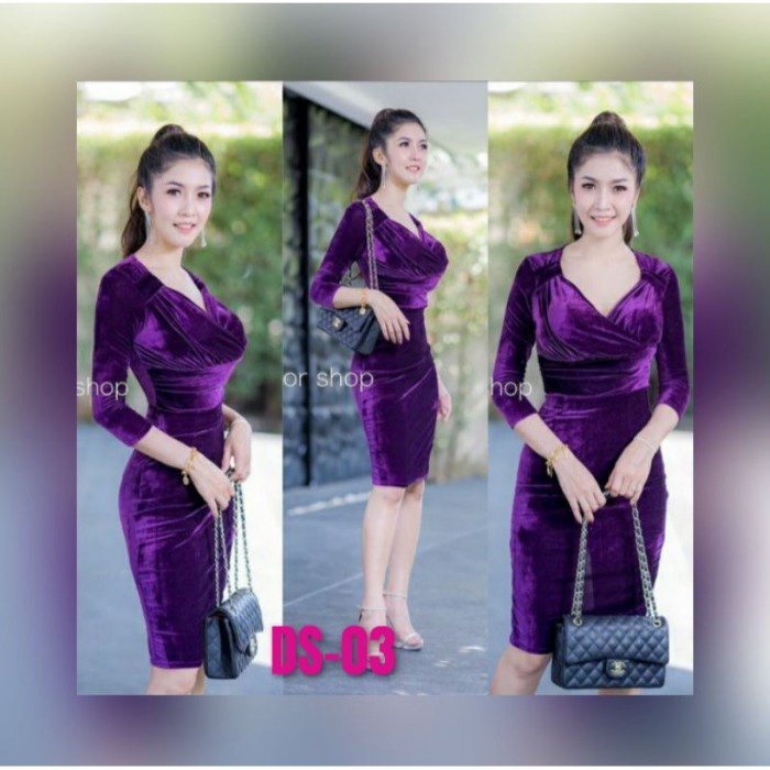 SUKMA Dress Midi bludru/velvet - Navy, S(E4F7) Long Tunik Kekinian FASHION WANITA MODERN ADA UKURAN 