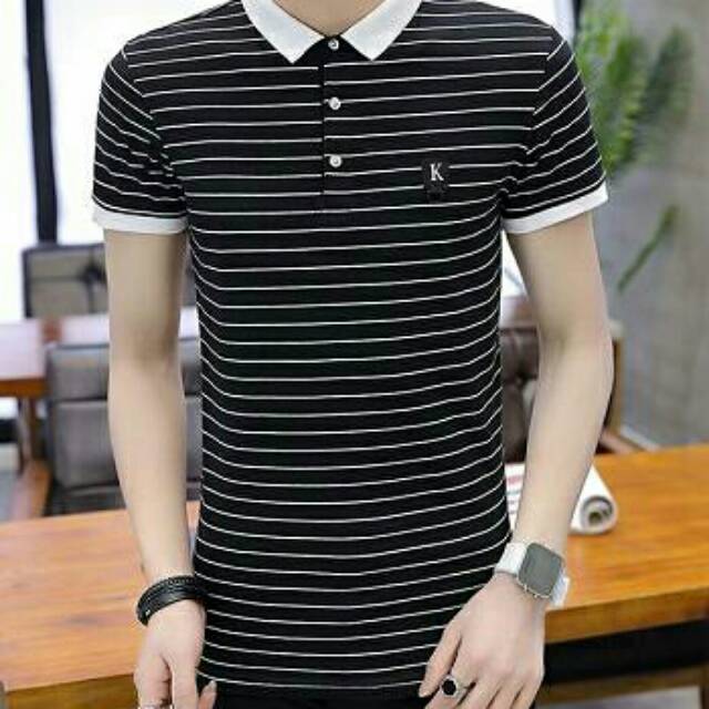 Kemeja Kasual Salur Sendy Pria Hitam/Putih