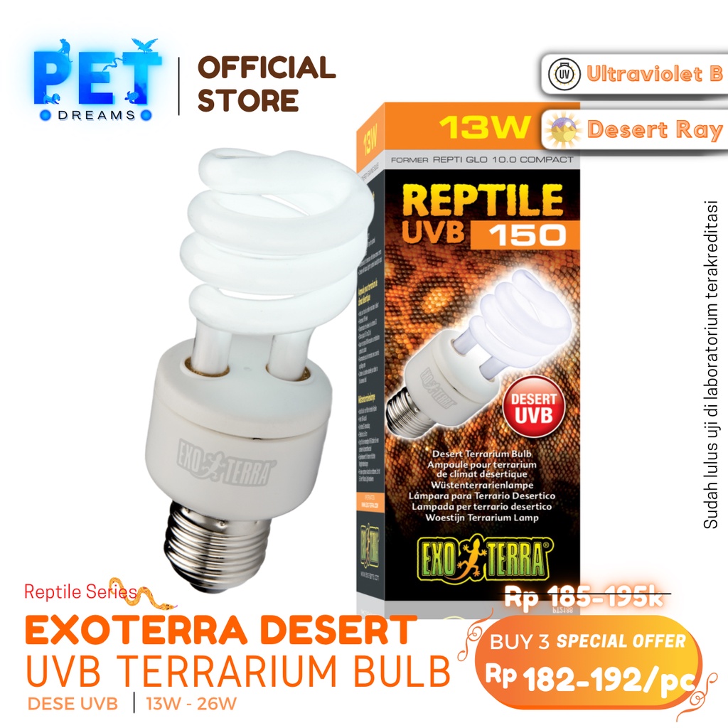 PROMO LAMPU UVB 150 EXOTERRA DESERT TERRARIUM CALCIUM BULB REPTIL GURUN TORTO KURA SULCATA