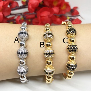 Gelang Bangle Lapis Emas  Xuping Bola  Bulat Gold Batu Hitam  