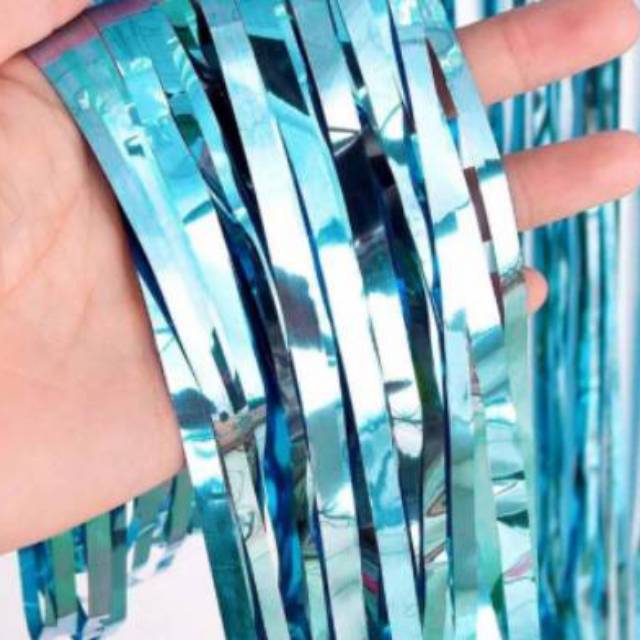 Tirai foil/curtain foil/backdrop/fringe light blue