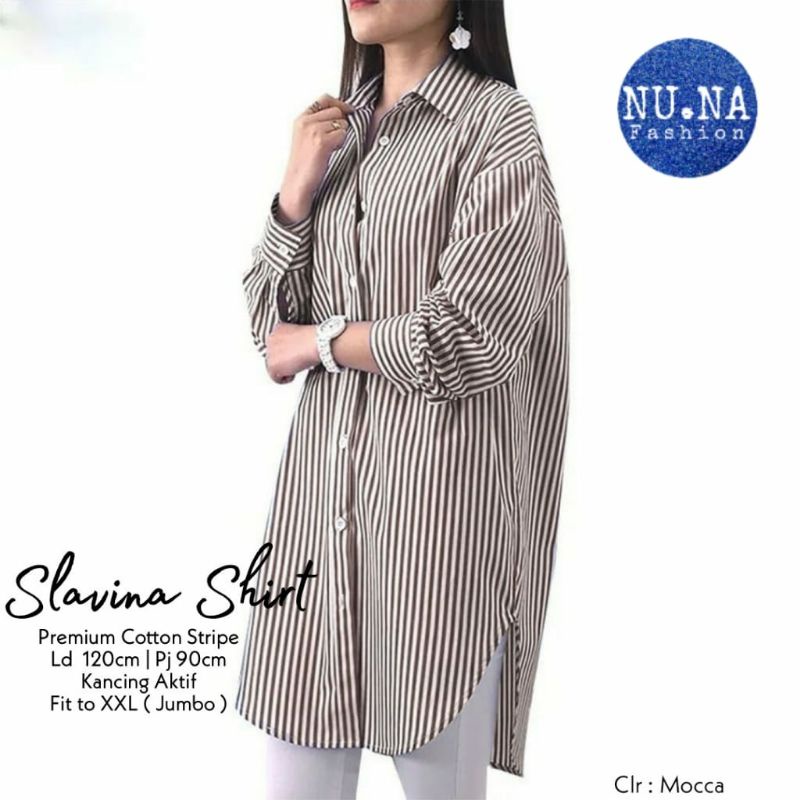 Slavina shirt tunik katun salur jumbo Ld 120 xxl