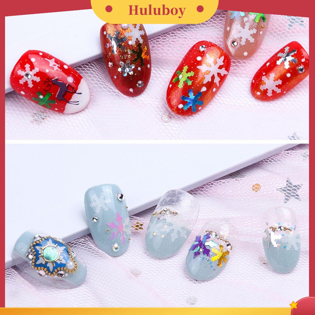 Huluboy Huluboy♡ 12 Sekat Payet Glitter Snowflake 3D Multi Warna Untuk Dekorasi Nail Art