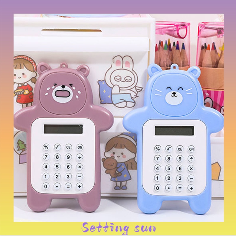 Kalkulator 8 Digit Mini Portable Motif Beruang Calculator Travel Tombol Karet / Creative Bear calculator Slim Palm Mini Student Pocket Computer Sekolah Stationary Import Warna Unik SE