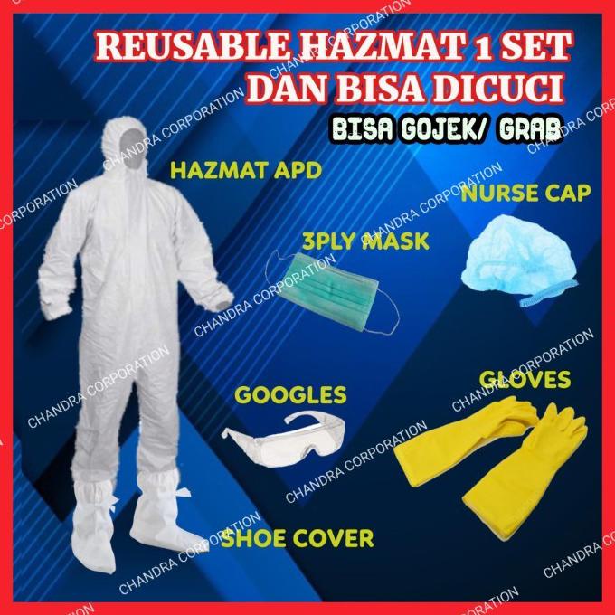 Promo Chandra Hazmat Level 3 Lengkap Full Set Baju Apd Coverall Bisa Dicuci - Goggle Biasa