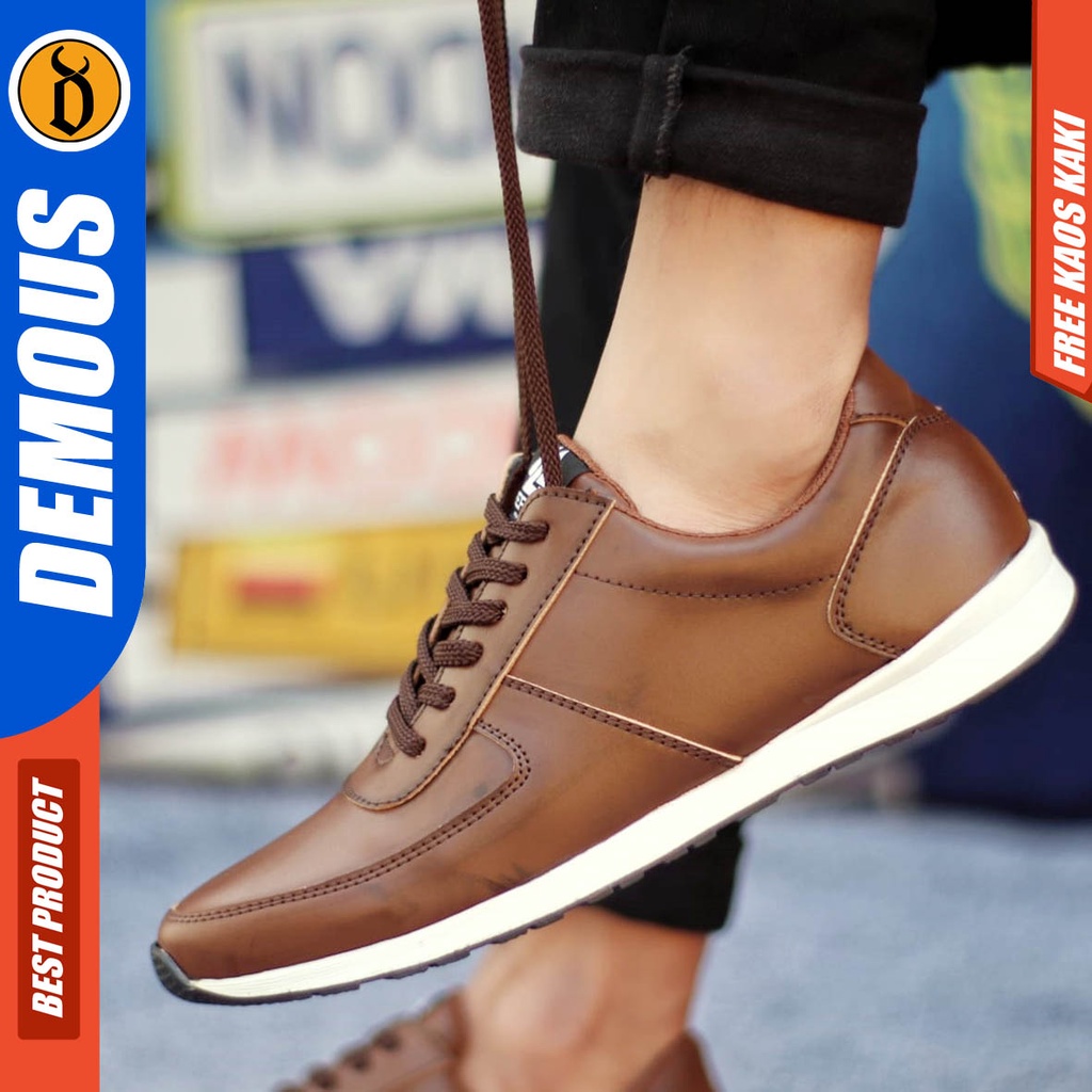 Sepatu Kasual Pria Sneakers Casual Kerja Kulit Pu Gaya Sporty Hitam Coklat Prey