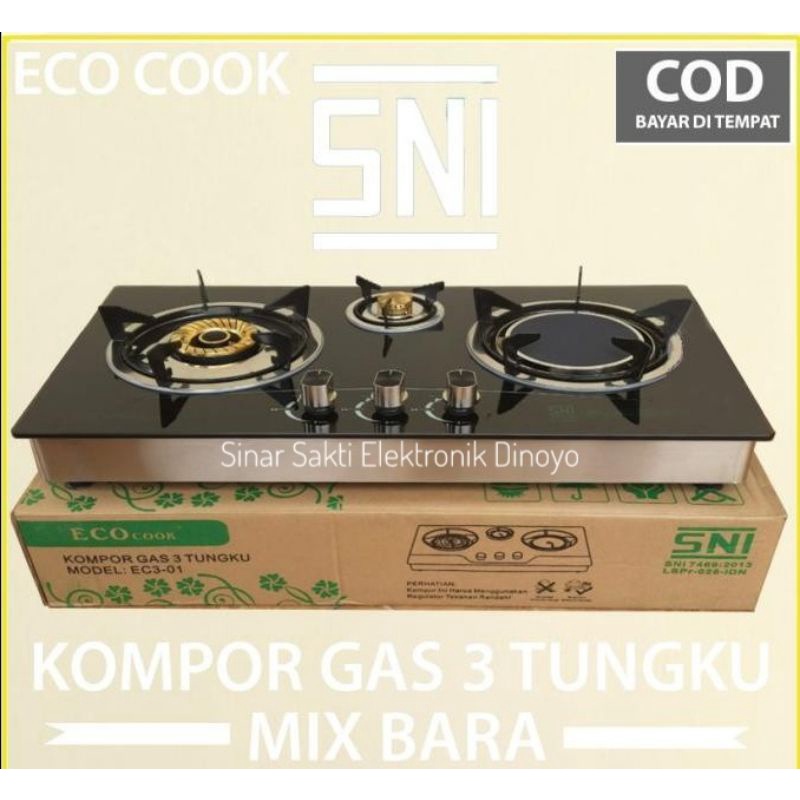 Kompor Gas Kaca Tanam 3 Tungku Eco Cook Ecocook Mix Bara Malang