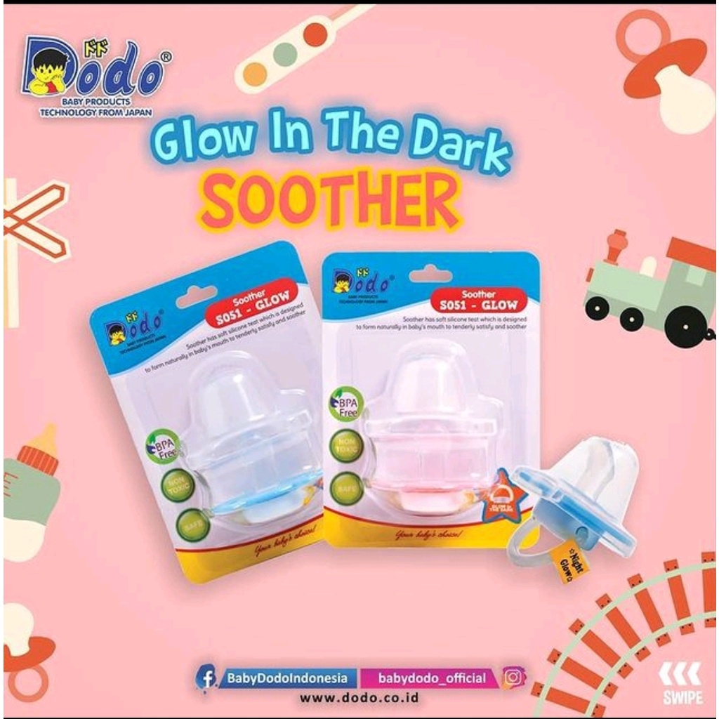 DODO SOOTHER S051 GLOW IN THE DARK / EMPENG BAYI / SILICONE TEETHER PACIFIER