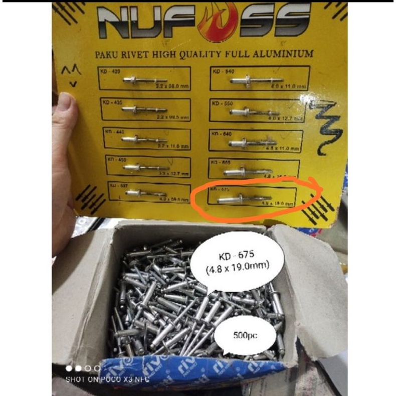 paku rivet rivotti KD 675 ( 4.8 x 19.0mm) isi 500pc/kotak