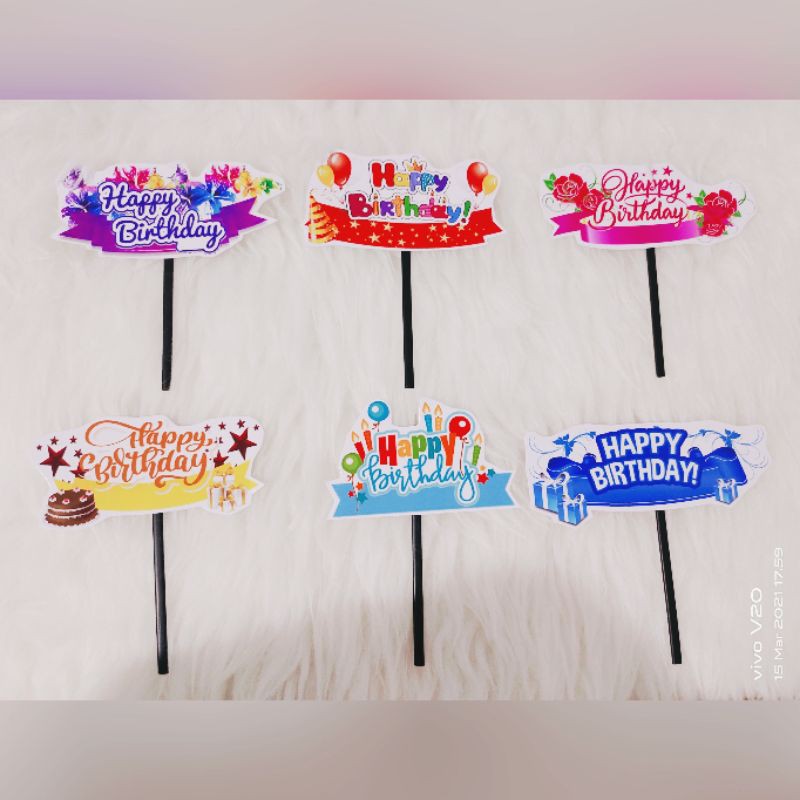 Jual Topper Happy Birthday Topper Ulang Tahun Topper Puding Hiasan Ulang Tahun Topper Kue Tart 7635