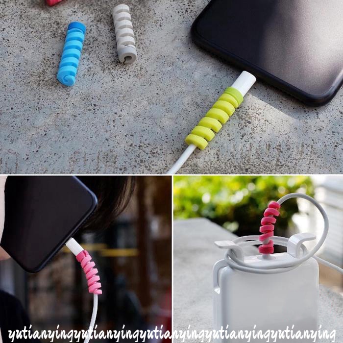 1pc Pelindung Casing Kabel Data Silikon Spiral Untuk IPhone Android Universal USB Charger Earphone Data Cable Protector