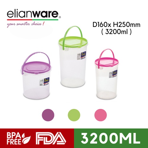 Elianware 3.2 LTR Snacks Biscuits Storage Container with Handle Tople Serbaguna, BPA FREE E-596HD