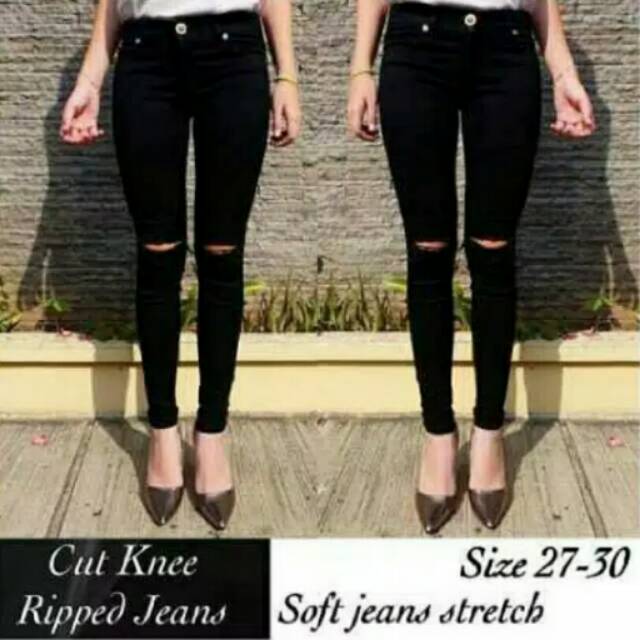 Celana panjang wanita sobek lutut ripped jeans