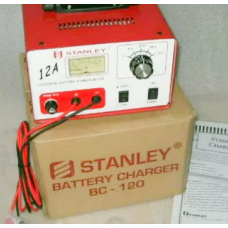 Alat Charger Aki Motor Mobil 12A BC-120 Stanley/Batrey Cas Aki 12A Stanley