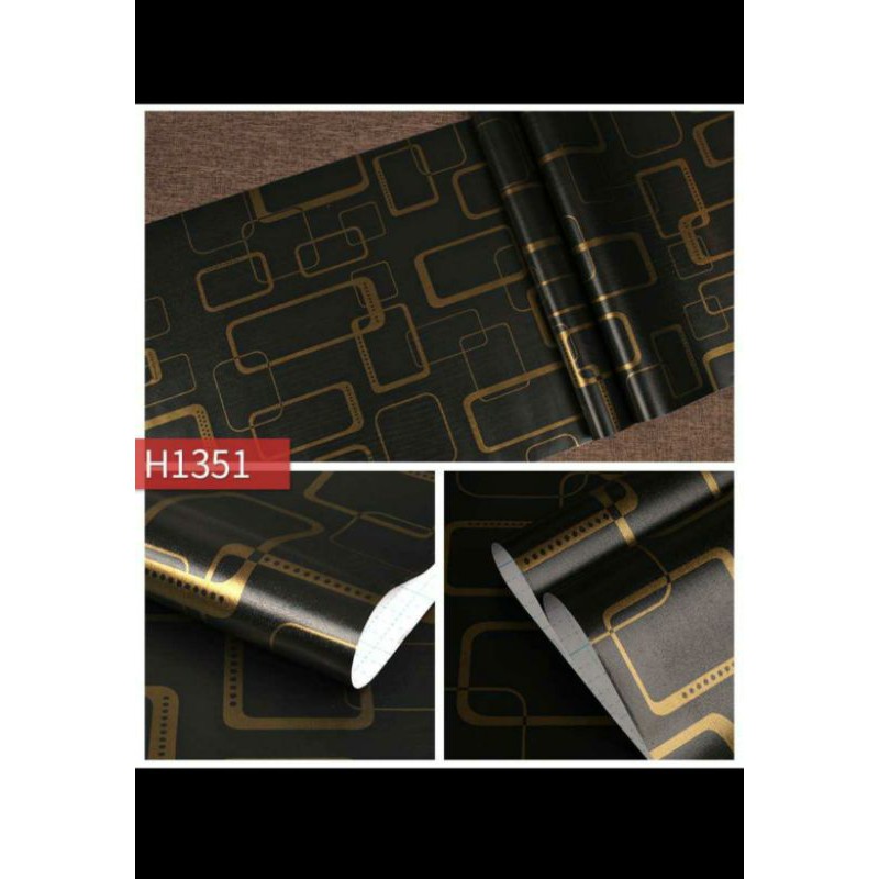 wallpaper dinding motif kotak hitam gold