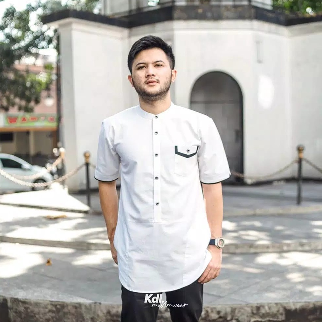 Baju Koko kemko kurta Lengan Pendek Pria Cowok  muslim putih premium kdl terbaru toyobo import