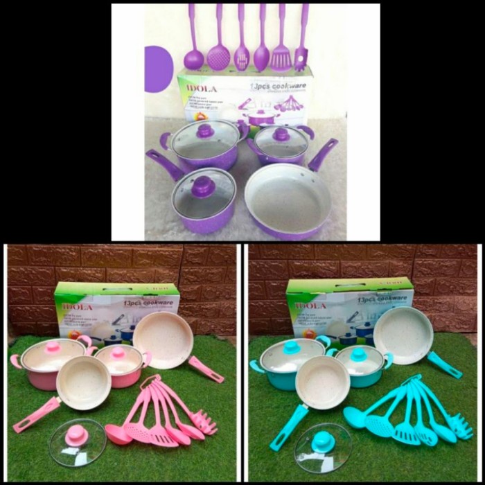 Cookware Idola 13Pcs / Panci Teflon Set Idola 13Pcs - Pink - Ungu _Art