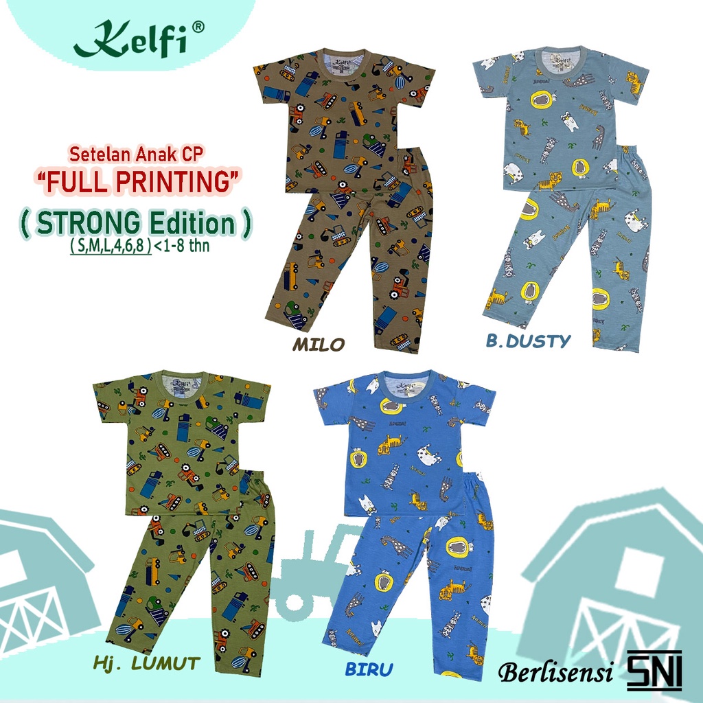 PROMO 10.10 KELFI SETELAN CP FULL PRINTING / SET BAJU ANAK COWOK / UNISEX CP 1-8 TAHUN &quot;STRONG EDITION&quot;