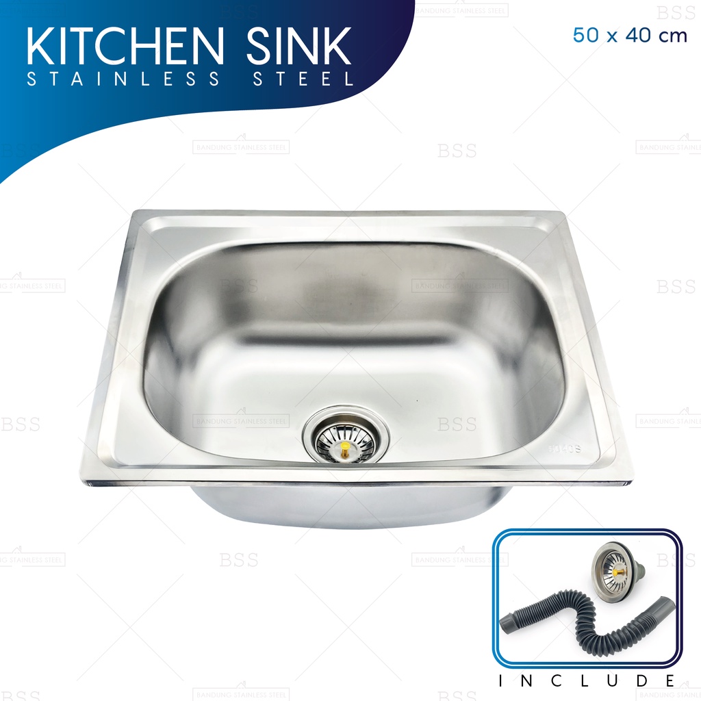 Kitchen sink 5040 bak tempat cuci piring stainless steel murah tinggi 1 lubang