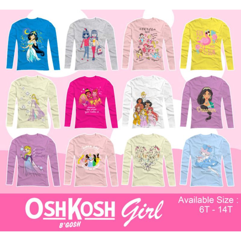Kaos Anak Perempuan Lengan Panjang Oshkosh B'Gosh Size 6 -14Tahun