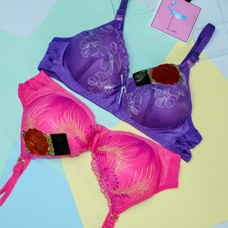 BRA BH WANITA BUSA TANPA KAWAT QIOMENGYI BORDIR SIZE 34 36 38