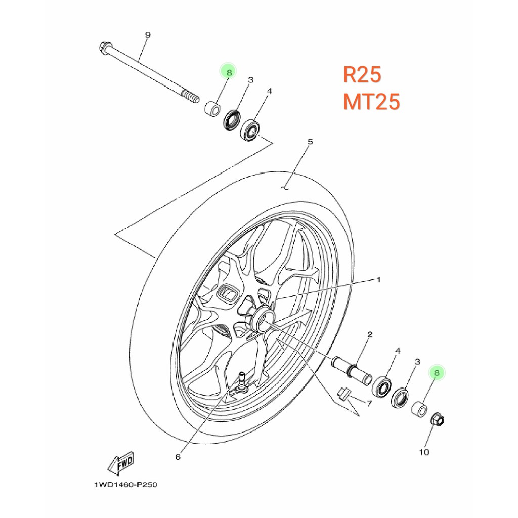 COLLAR BOSH BOS TROMOL RODA DEPAN BAGIAN KIRI ATAU KANAN XABRE XSR 155 R25 MT25 R MT 25 ORIGINAL YGP 1PA-F5386-00