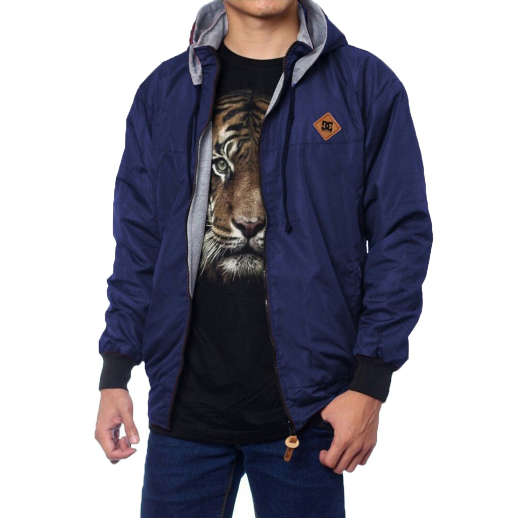 TURUN HARGA ! Jaket Parasut Hoodie - Jaket Hoodie  BB Pria Bolak Balik 2in1 Anti Air Navy Abu