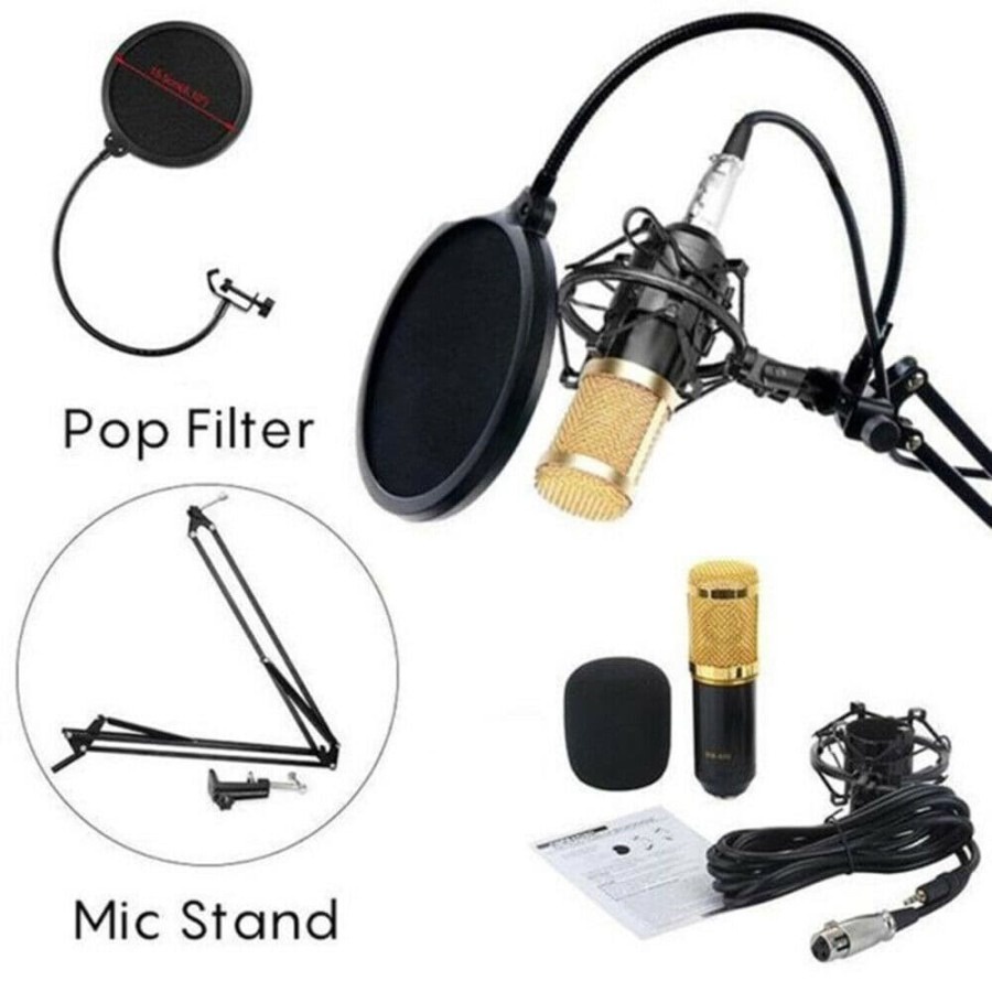 Microphone Recording BM-800 Set Stand Mic Poadcast Youtuber Condenser Sound Card V8