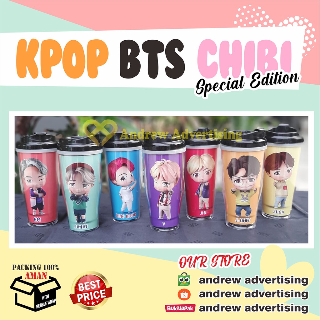 BOTOL MINUM KPOP BTS / BT21 MERCHANDISE KPOP / TUMBLER CHIMMY KOYA COOKY TATA RJ MANG SHOOKY VAN