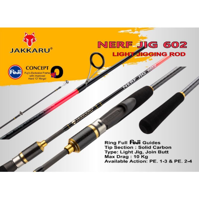 joran jakkaru nerf jig 602 pe 1-3 & 2-4 light jigging rod ring guide fuji o concept
