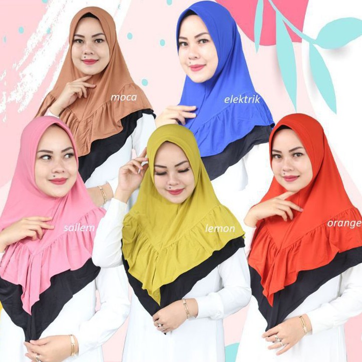 Hijab Instan Bergo Ruffle Bahan Jersey Pink Salem
