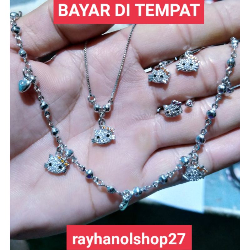 Perhiasan anak Titanium Set anti karat motif HK kepala satu lapis Emas Putih