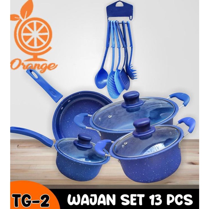 Panci Set Teflon Marble 13 pcs Cookware Set Tutup Kaca merk orange