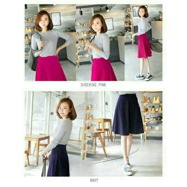 ROK MIDI    Rok payung pendek | midi flare skirt | rok pendek wanita | rok kerja    IWAZAH OFFICE