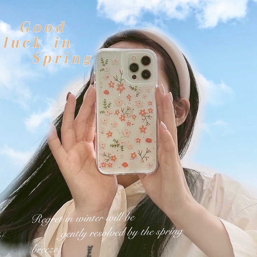【Ready Stock】Small Fresh Flower Transparent Case Compatible for iPhone 14 13 12 11 Pro Max X XR Xs Max 6 6s 7 8 Plus 12 13 MIni Precision Hole TPU Soft Silicone Mobile Phone Case Protective Back Cover