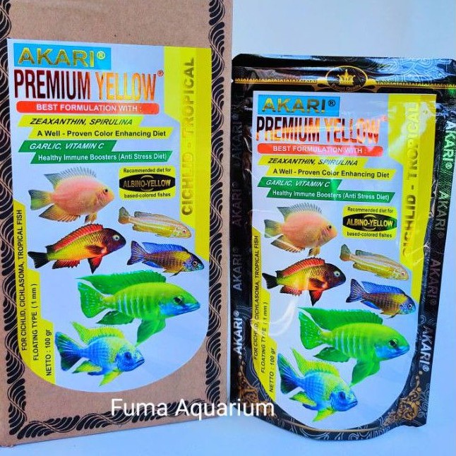 Akari Premium Yellow Cichlid-Tropical 100gr Butiran 1mm Apung Makanan Ikan Pakan Ikan Pellet Ikan