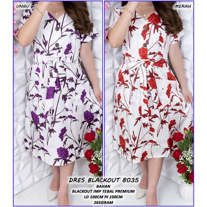 Dress katun blackout lengan pendek pita ungu merah maron busui kancing hidup