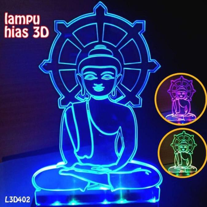 Lampu Tidur Buddha Meditasi - Lampu Hias 3D - LED Light Buddha L3D402