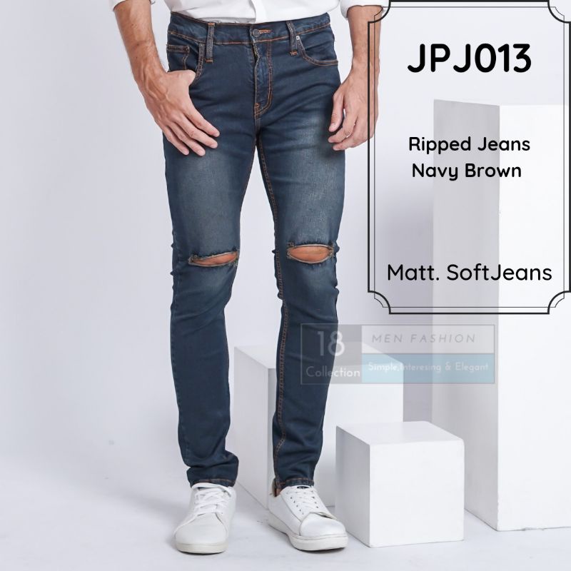 Celana Jeans Pria Navy Brown Skinny Fit Panjang Soft Jeans