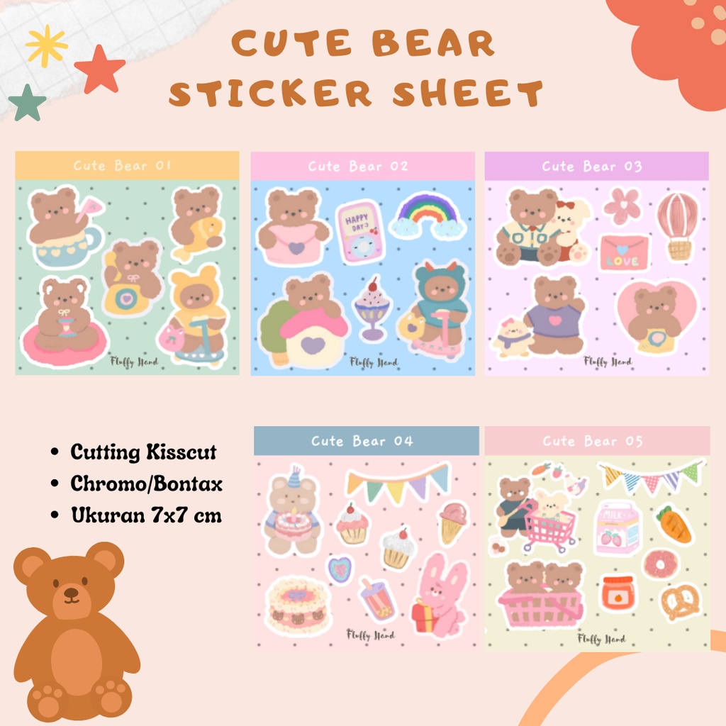 

STIKER SHEET CUTE BEAR AESTHETIC BY FLUFFY HAND