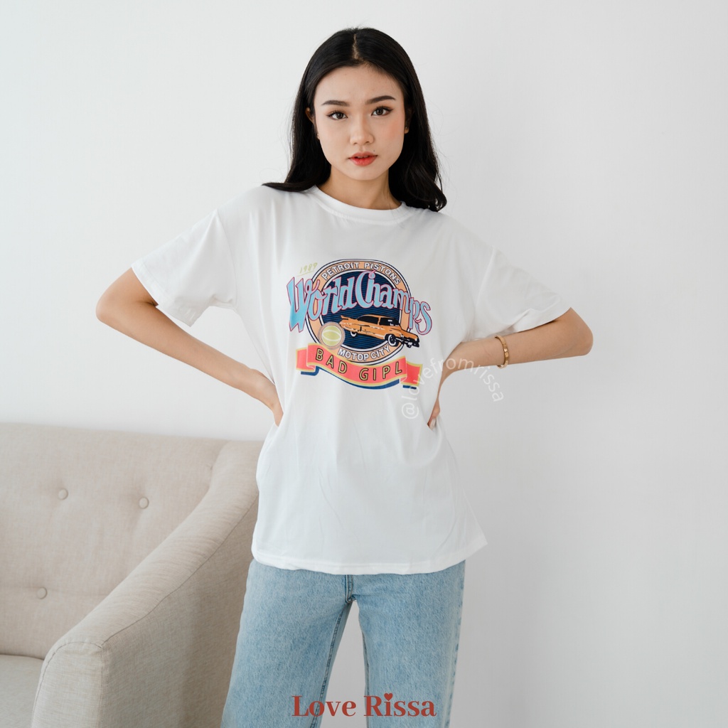 Kaos Tshirt World Champs Oversized Korean Street Baju Wanita Baju Lengan Pendek Love Rissa