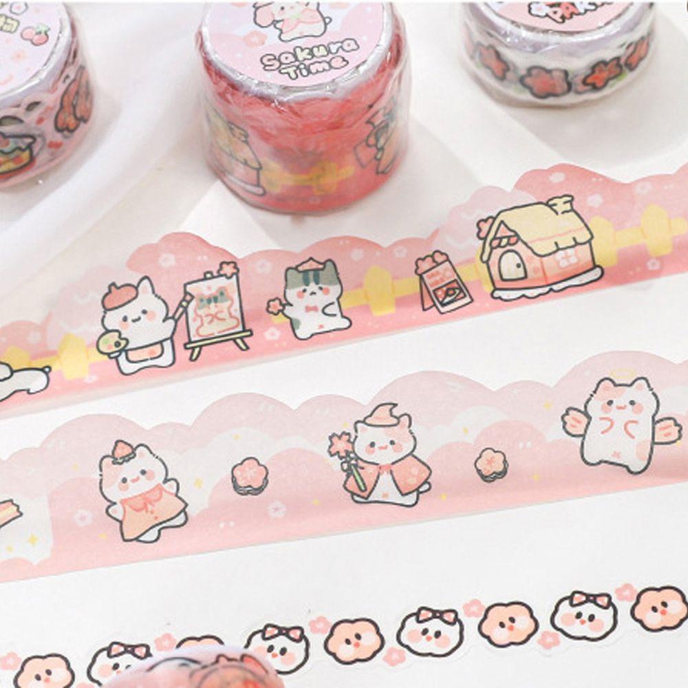 Lanfy Bahan Tape Office Supply Kawaii Handbook Hias Bunga Sakura Pink Seri Hand Rekening Tape Stiker Masking Tape