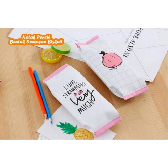 

MURAH Kotak Pensil Bentuk Kemasan Biskuit STRAWBERRY & DELIMA