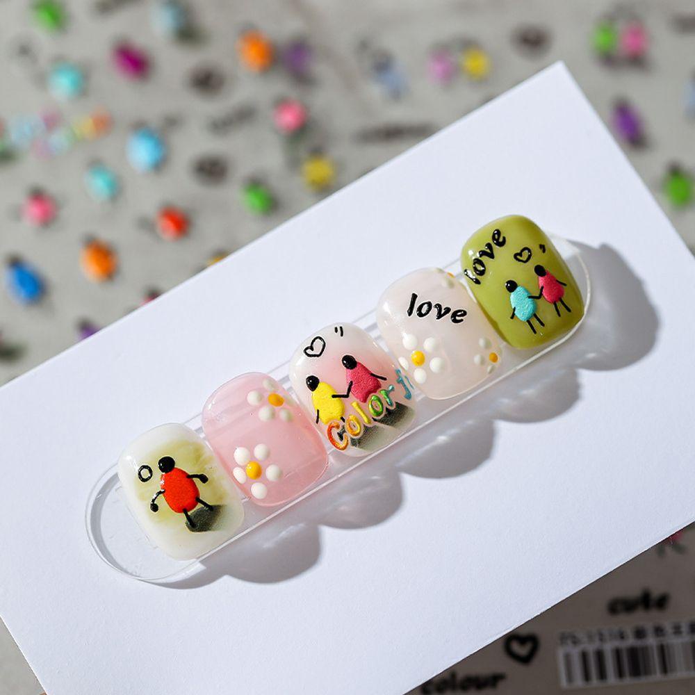 AUGUSTINA Agustina Kartun Stiker Kuku Wanita Relief Kelinci Cinta Hati Beruang Nail Art Dekorasi